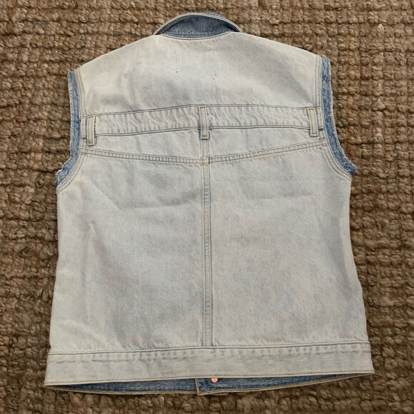 7 For All Mankind Womens S Denim Vest Two-Tone Blue Jean Cutoff Italian Fabric - Picture 5 of 7